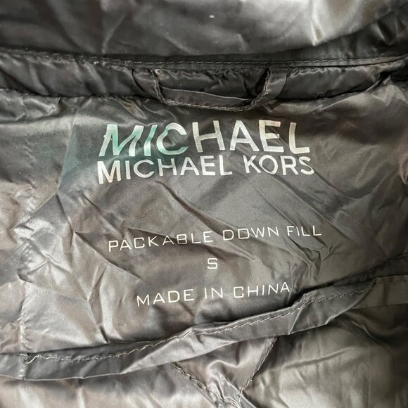 Michael Kors Puffer Coat Size Small Packable Down Quilted Hooded Full Zip Black - Picture 5 of 7